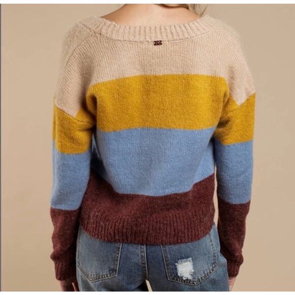 For Love & Lemons Color Block Deep V Knit Sweater Size M - Picture 2 of 9